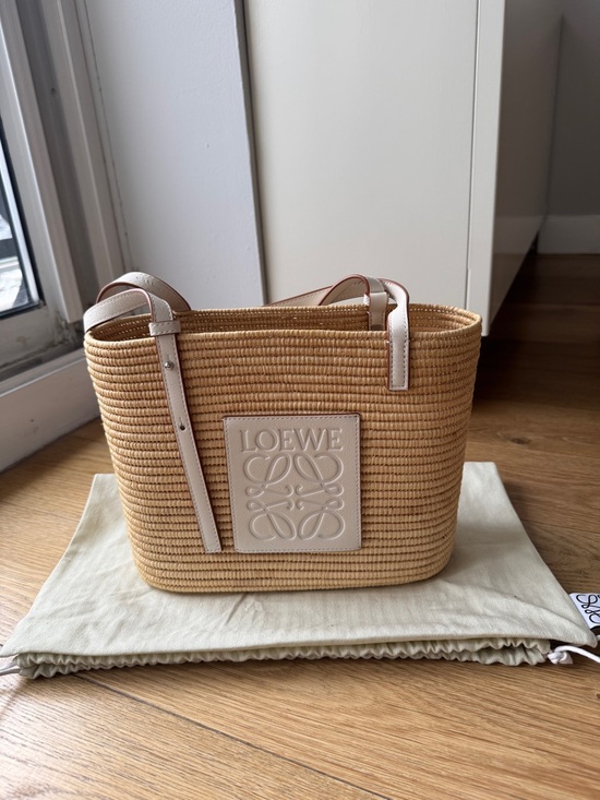 Loewe Handbags - Loewe Natural Straw Tote with Light Beige Leather Trim
